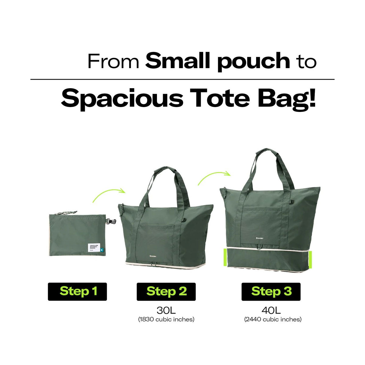 Branden : Foldable Carry-All Tote Bag : Deep green