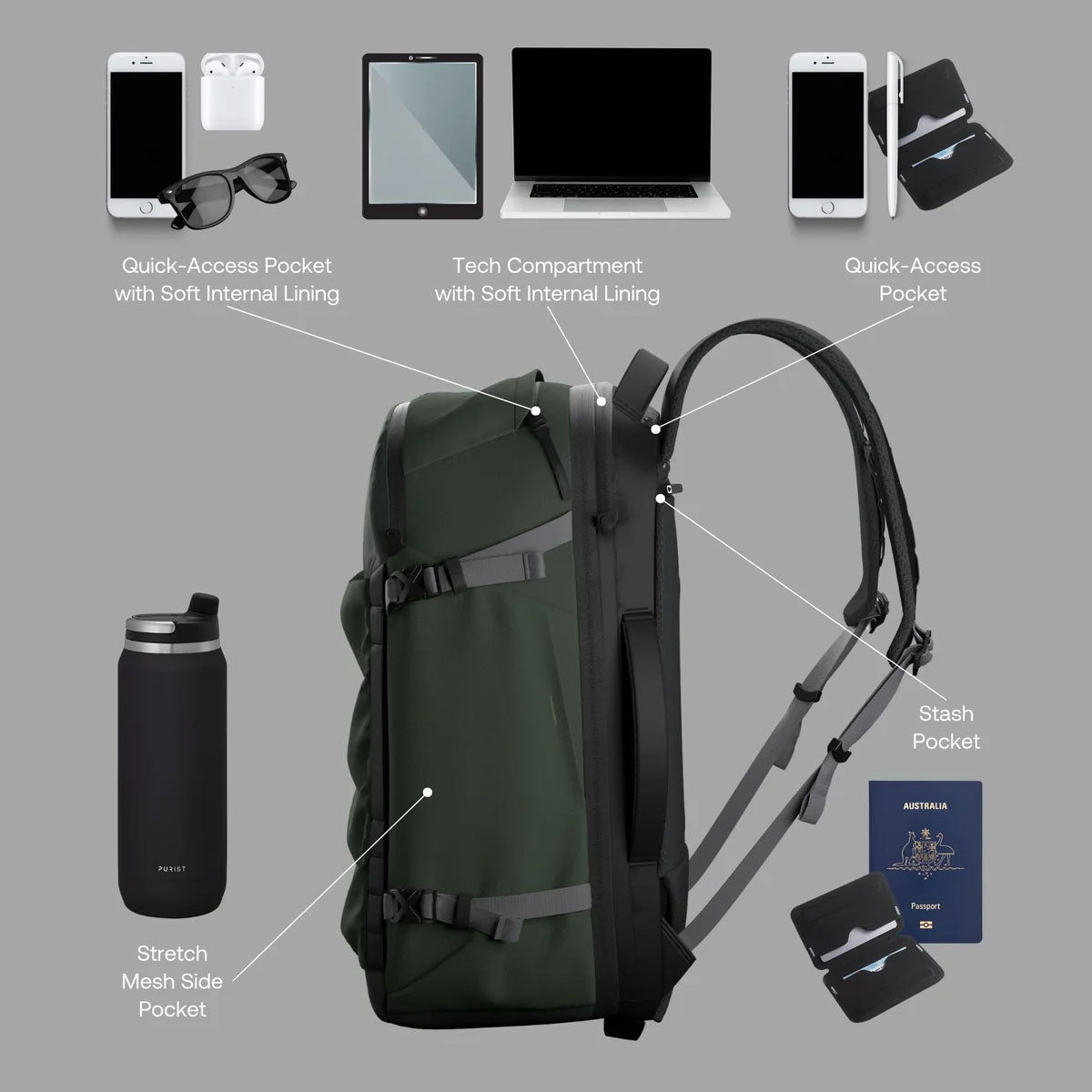 Rushfaster : Travel Backpack 36L : Green