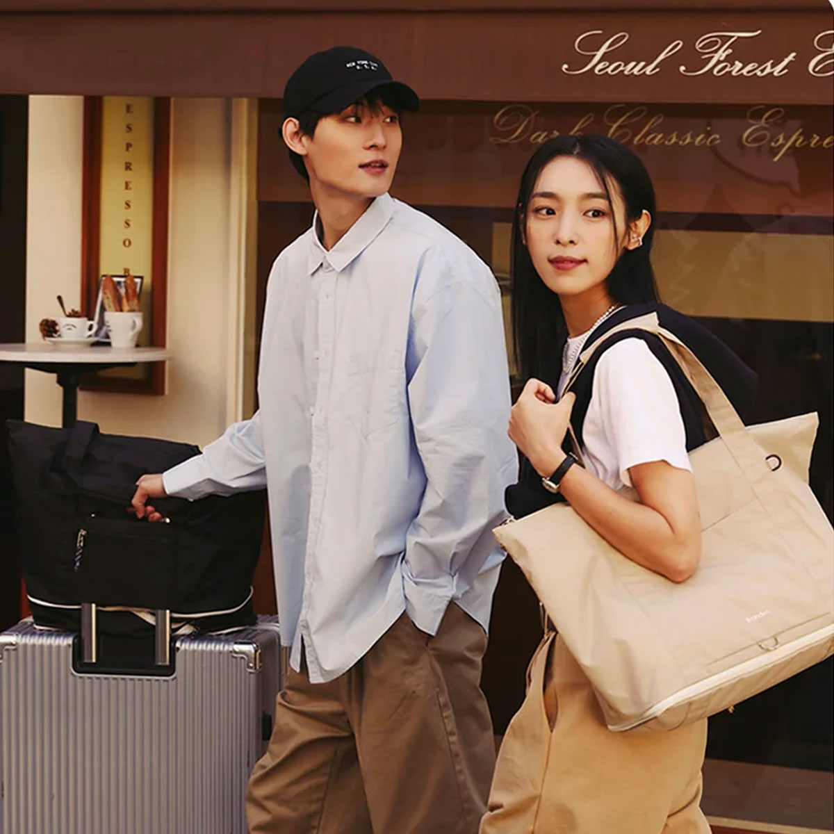 Branden : Foldable Carry-All Tote Bag : Light Beige