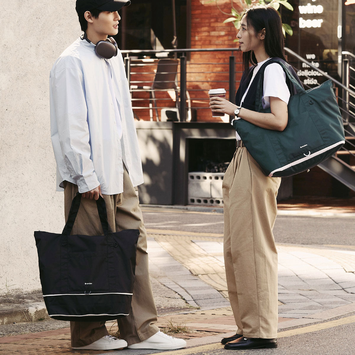 Branden : Foldable Carry-All Tote Bag : Light Beige