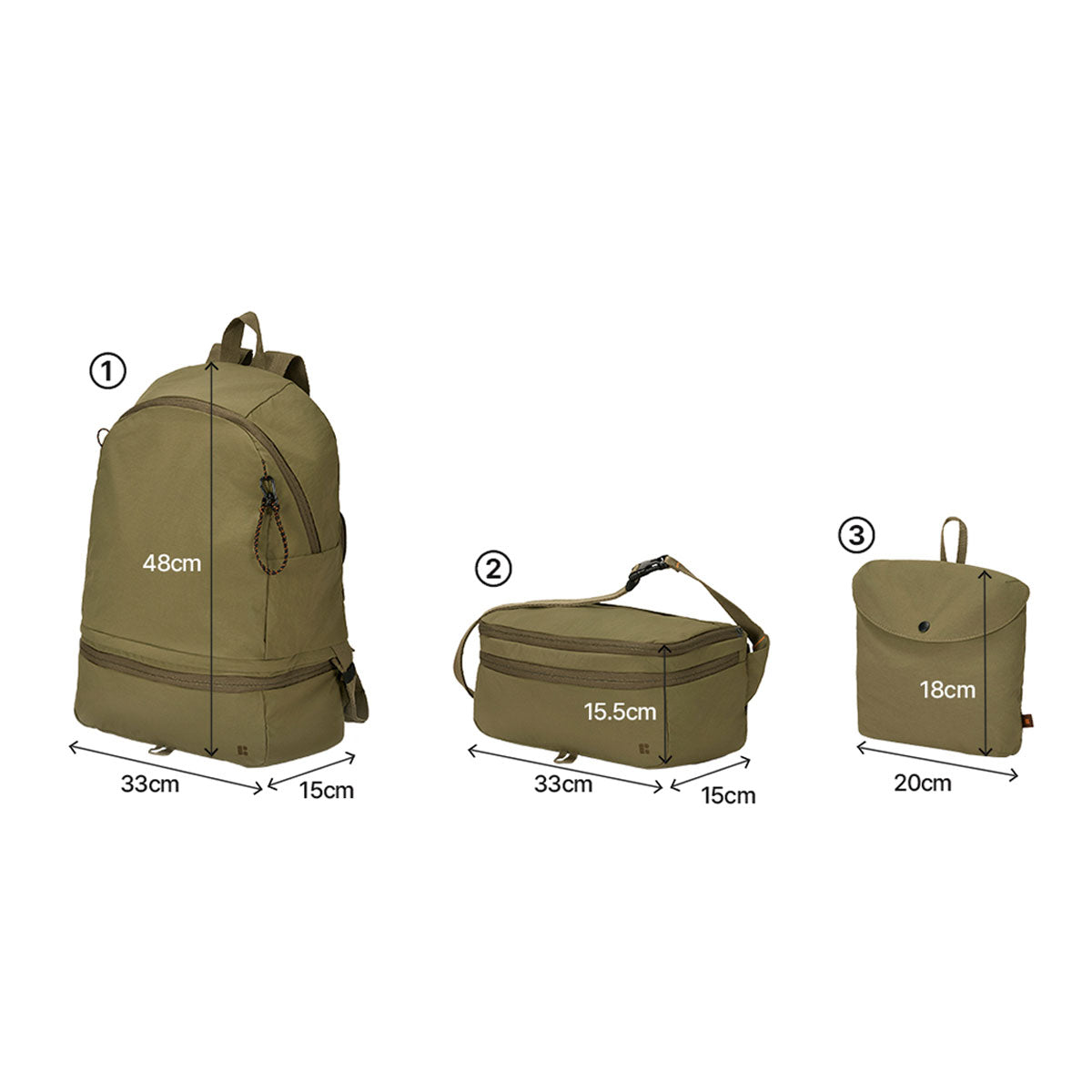 Branden : Multi-Packable Backpack 24L (3-Way-Bag) : Beige