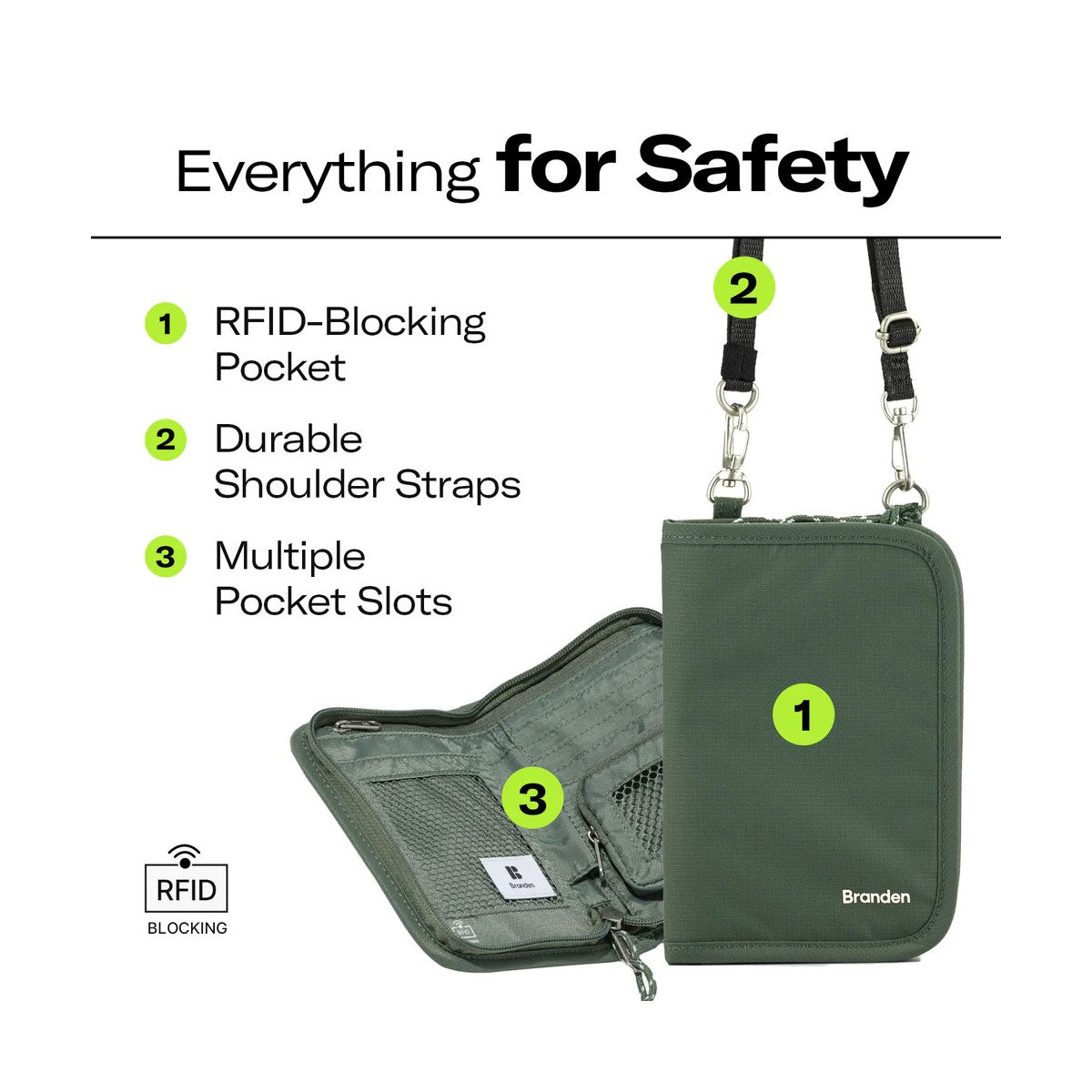 Branden : Safe Cross Wallet Bag (RFID) : Soft Khaki