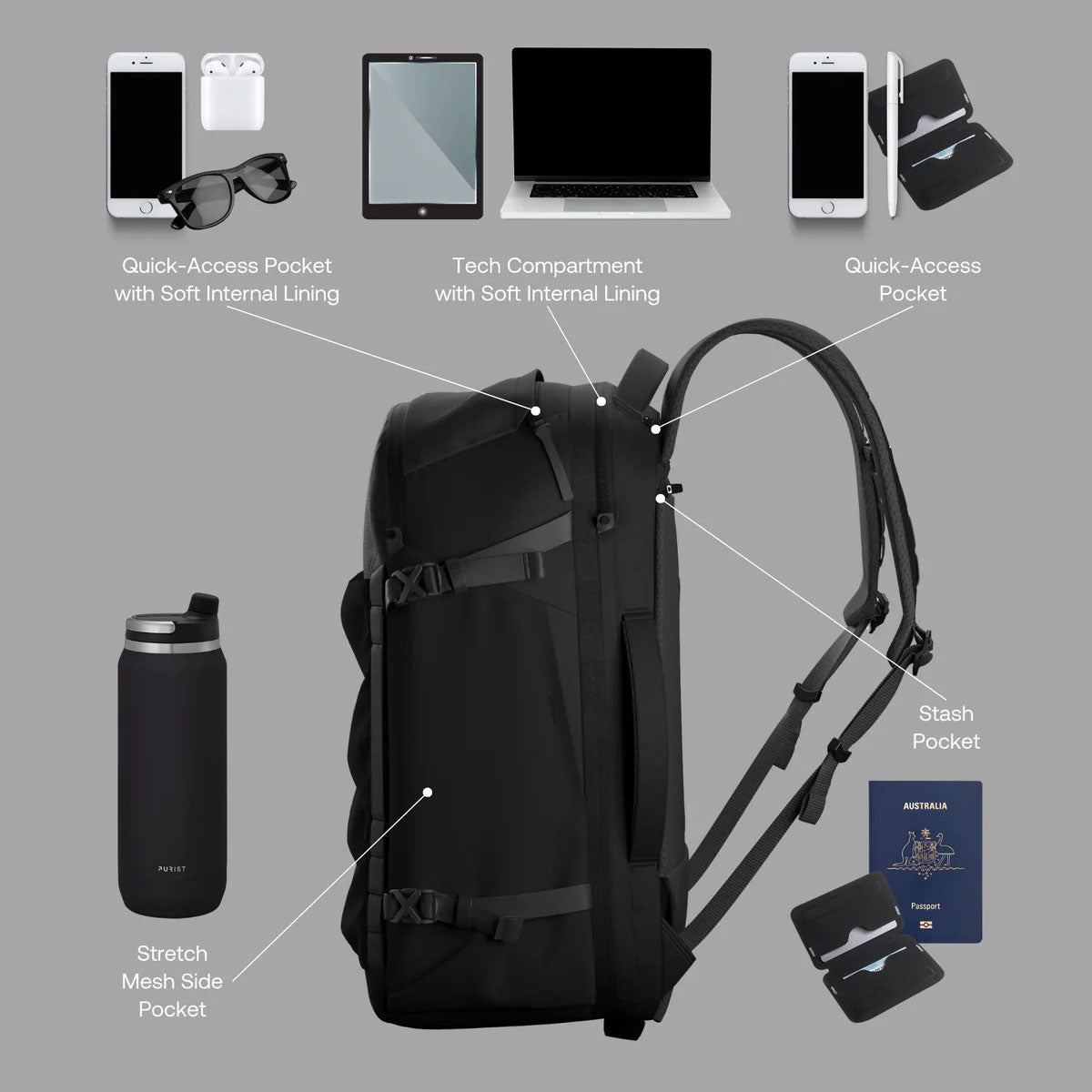 Rushfaster : Travel Backpack 36L : Black